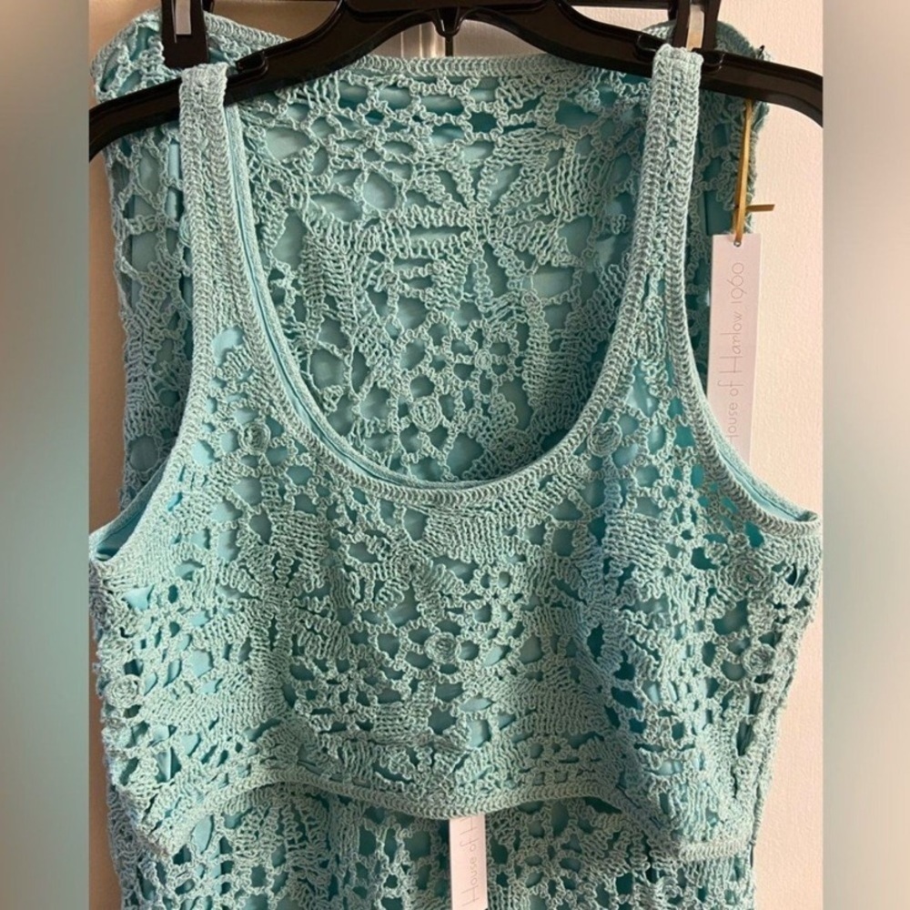 House of Harlow 1960 Sky green Crochet maxi skirt set Medium NWT - Picture 2 of 10